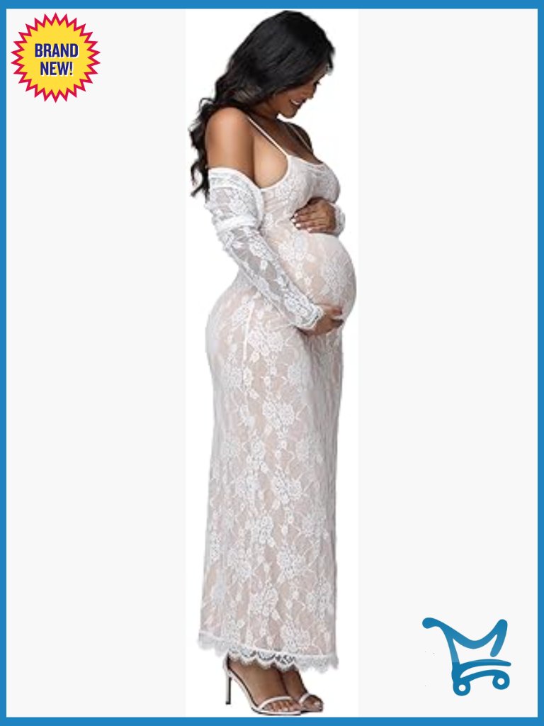 Maternity 2 Piece Outfit: Floral Lace Long Sleeve Top & Strapless Maxi Dress